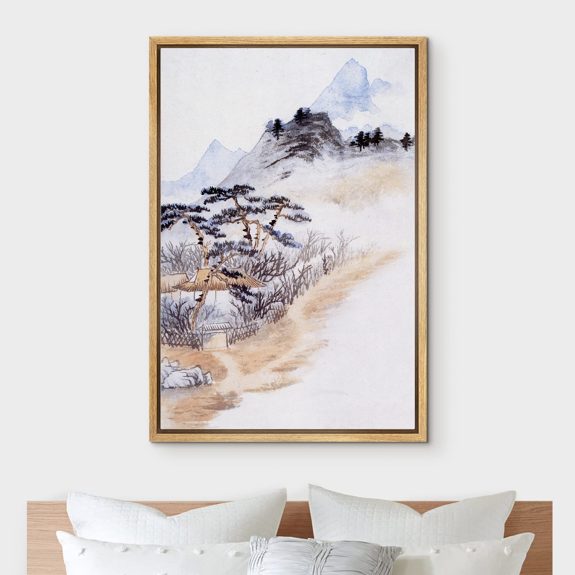 山水畫框 小桥流水人家新中式水墨山水画高品质小六尺山水国画实木画框接受